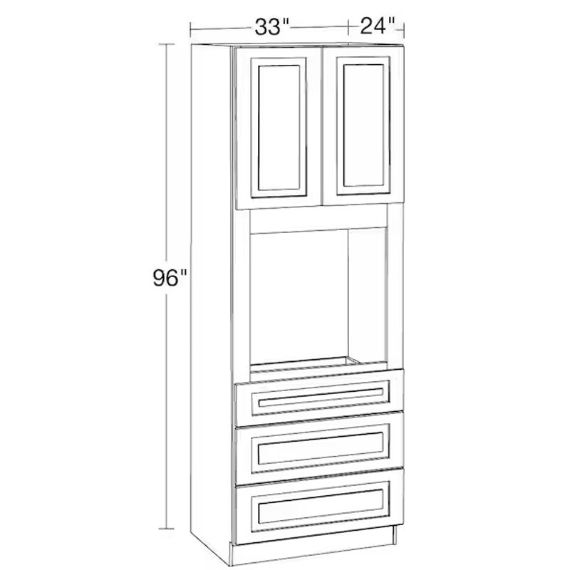 Home Decorators Collection Grayson 33 in. W x 24 in. D x 96 in. H Assembled Plywood Double Oven Kitchen Cabinet in Mythic Blue with Soft Close