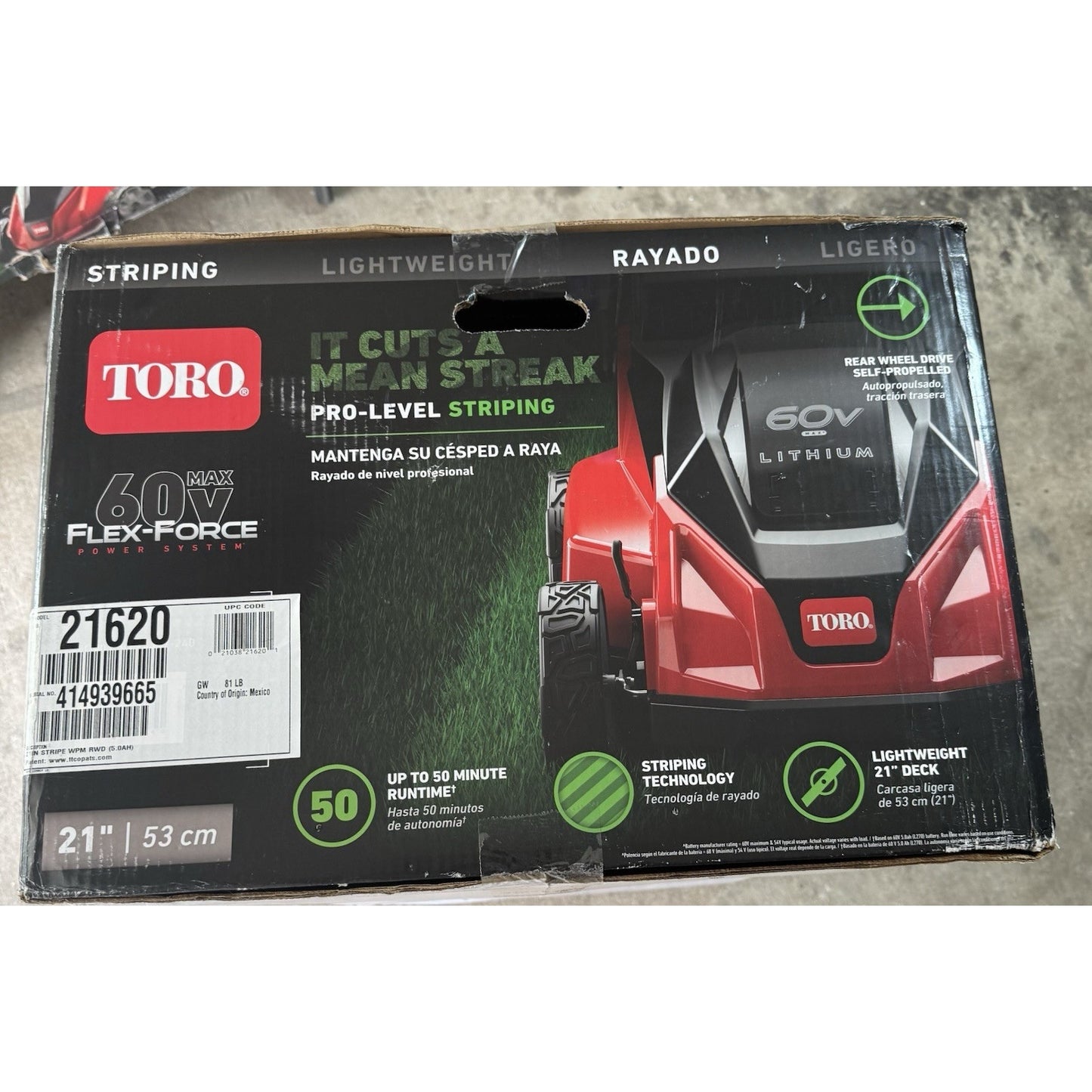 Toro Foldable 60-Volt 21-Inch Stripe Self Propelled Mower w/Headlights! NEW!