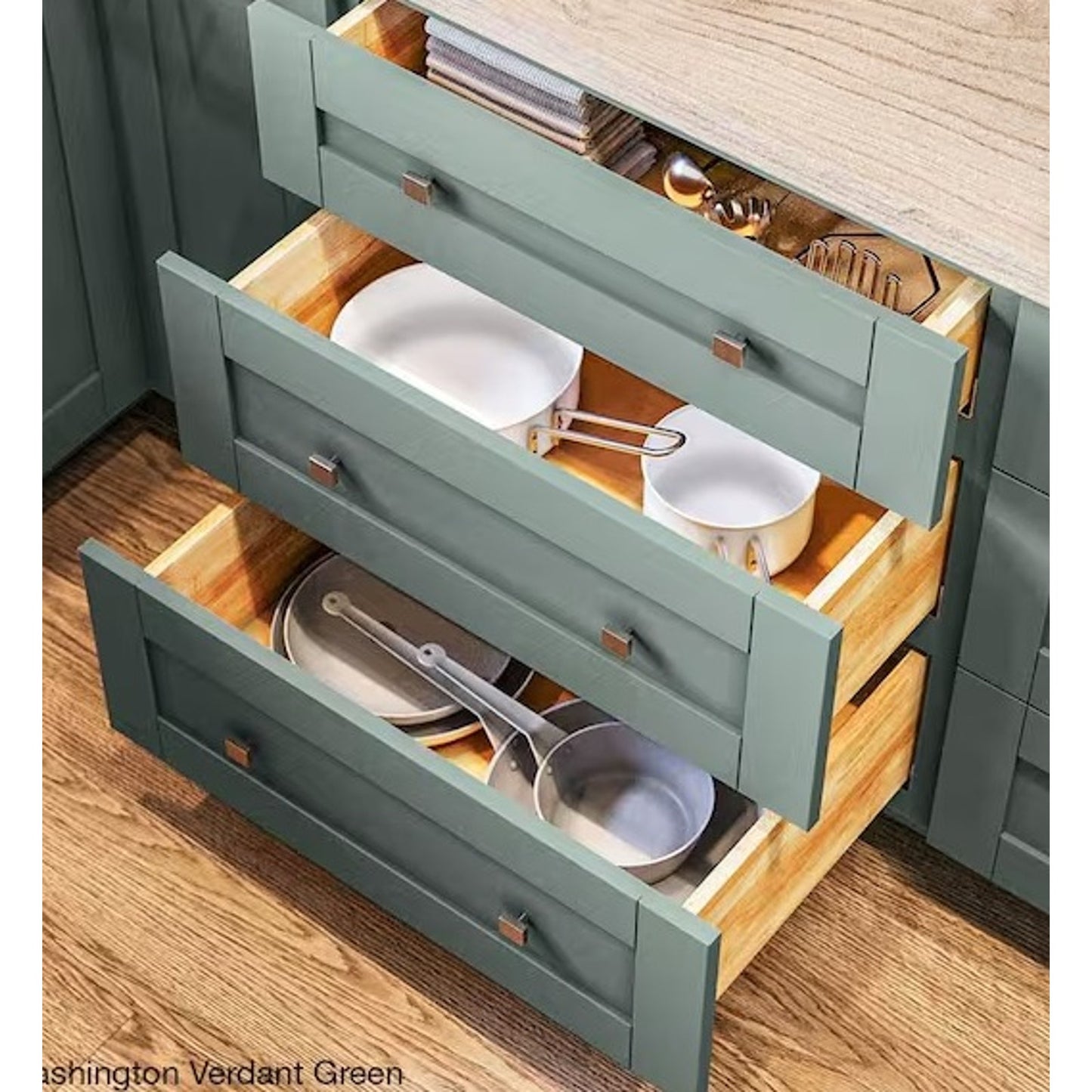 3 Drawer Base Kitchen Cabinet in Newport Mythic Blue with Soft Close From Home Decorators
