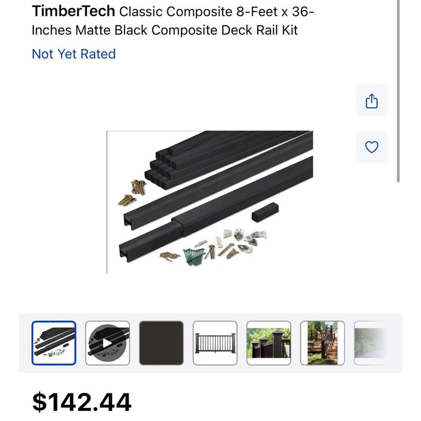 TimberTech Composite 8-ft x 36-in Matte Black Deck Rail Kit