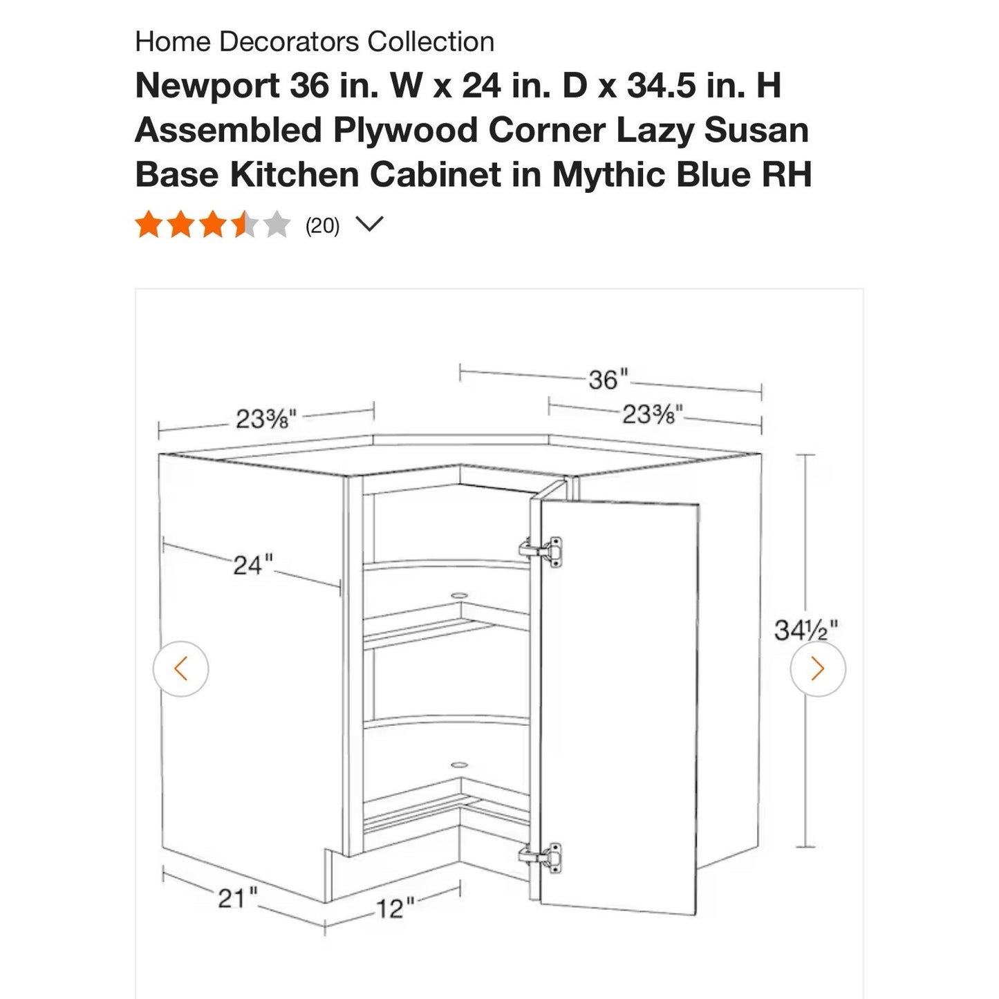 Home Decorators Newport 36 in. W Assembled Plywood Corner Lazy Susan Cabinet