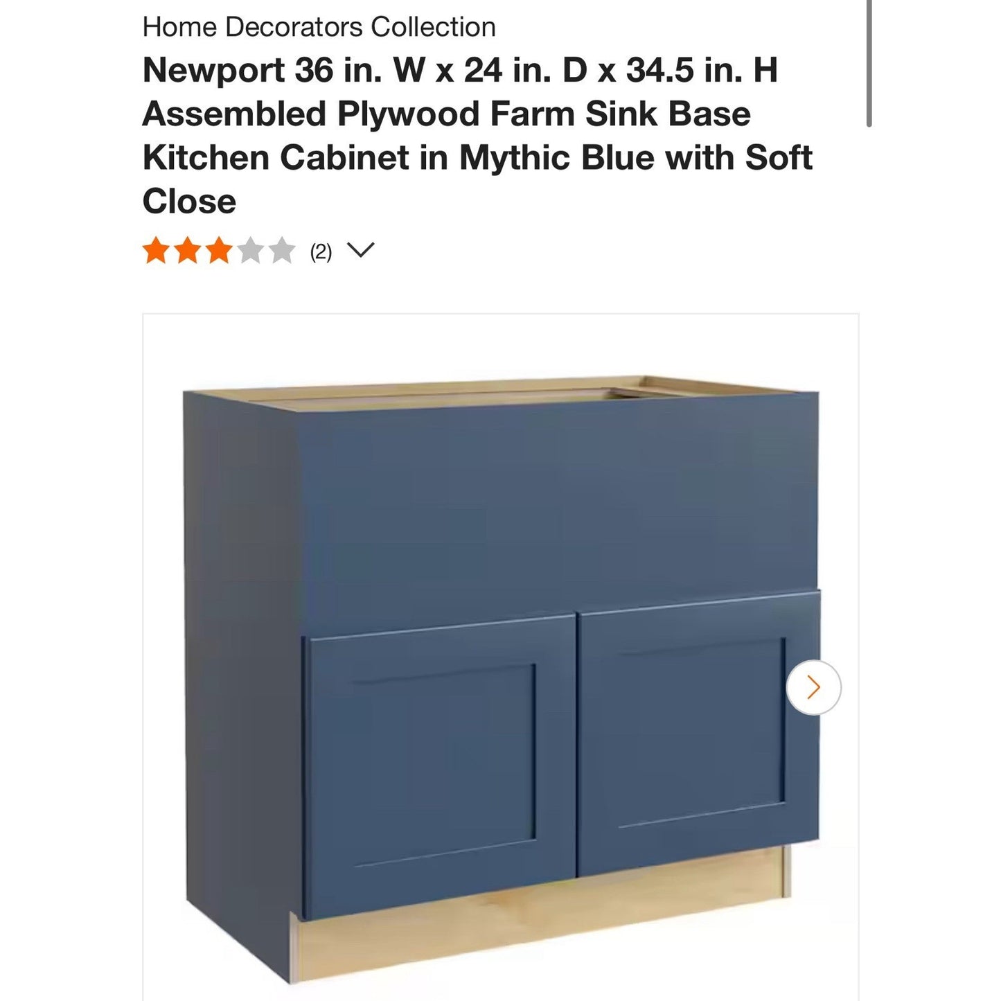 Home Decorators Newport 36 in. W Assembled Plywood Farm Sink Base Cabinet