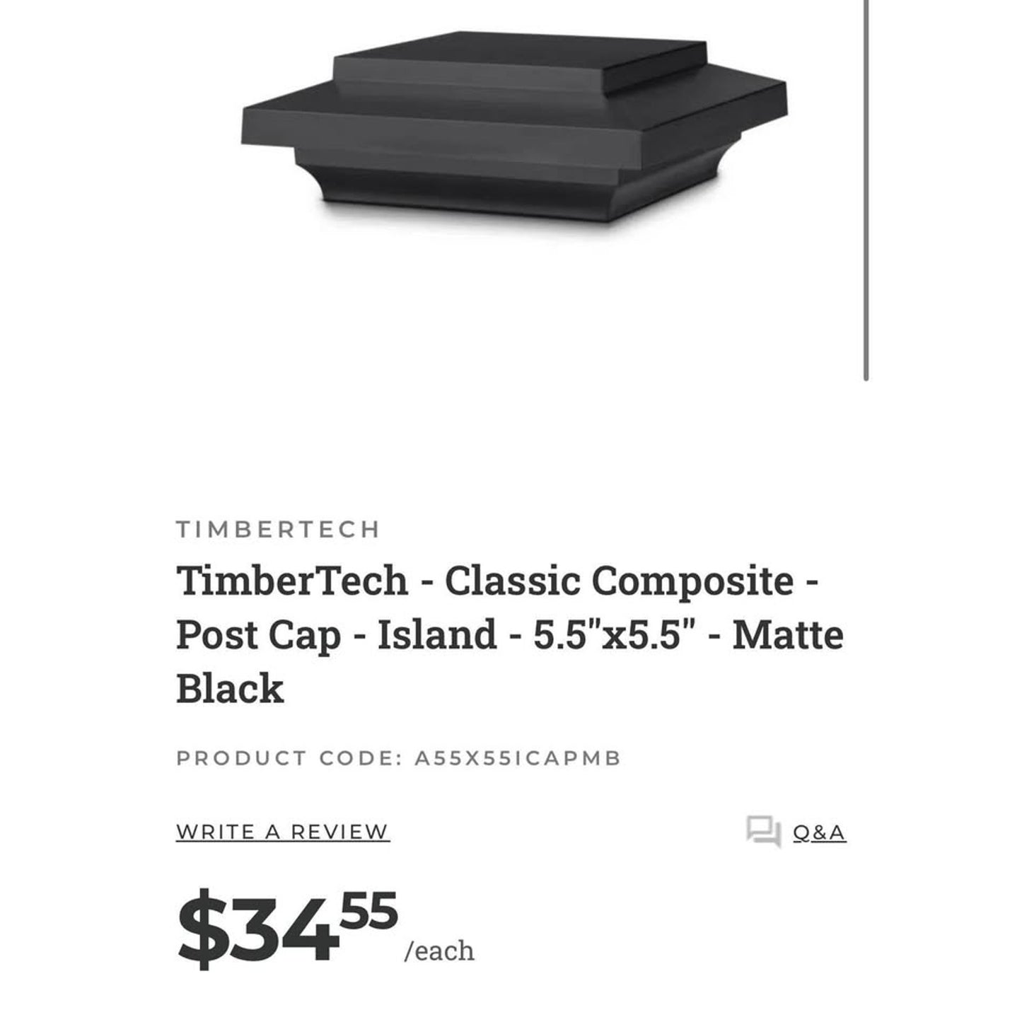 TimberTech Railing Skirts and Caps For Post Sleeves In Matte Black