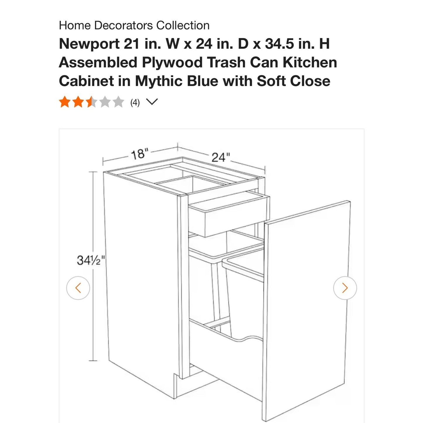 Home Decorators Newport Collection 18 in. W Trash Can Cabinet in Mythic Blue!