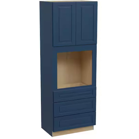 Home Decorators Collection Grayson 33 in. W x 24 in. D x 96 in. H Assembled Plywood Double Oven Kitchen Cabinet in Mythic Blue with Soft Close