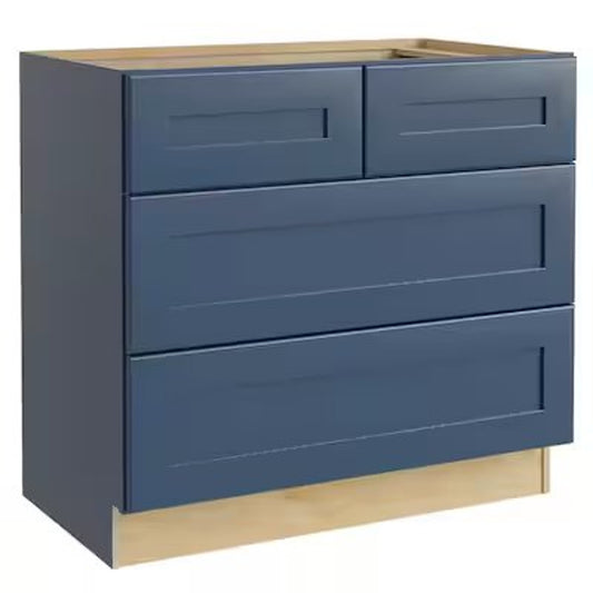 4 Drawer Base Kitchen Cabinet in Newport Mythic Blue with Soft Close Drawers- Home Decorators