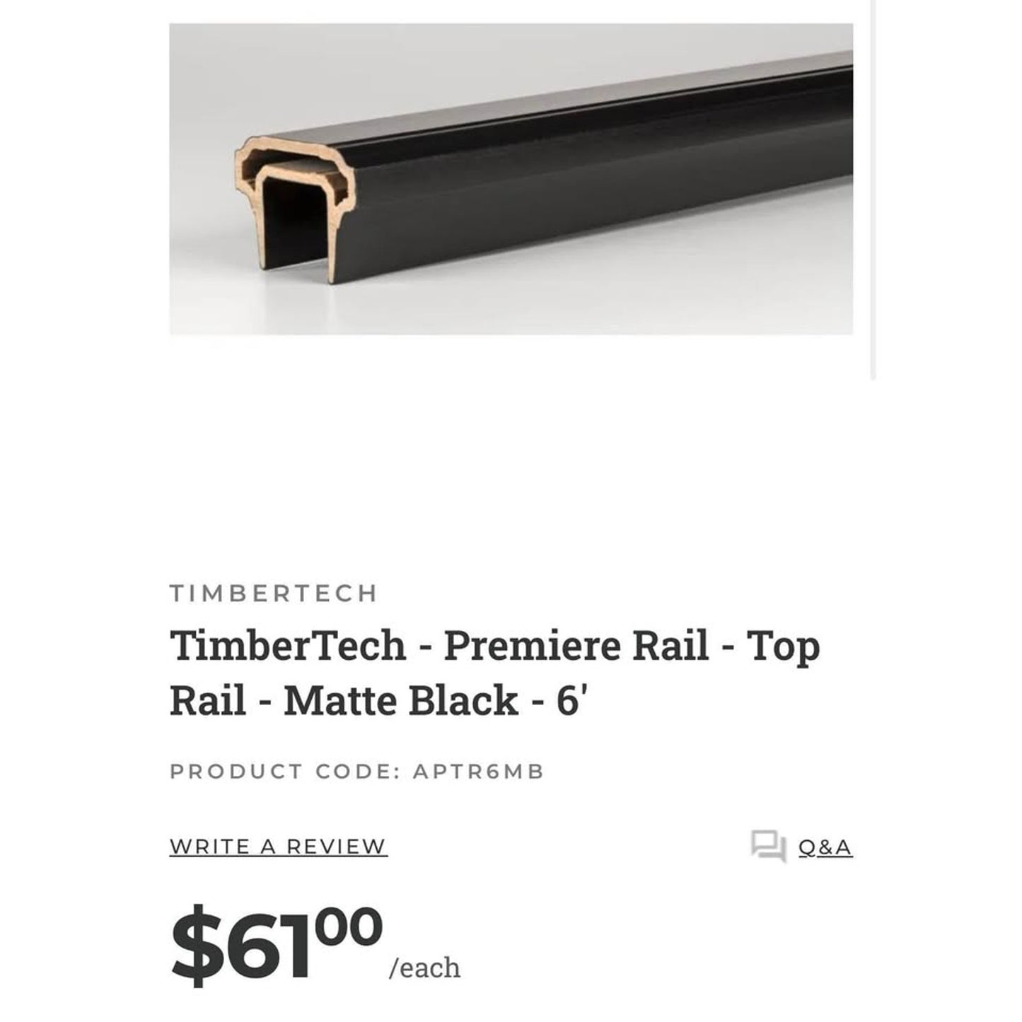 6’ Deck Premiere Railing - Top Rail In Matte Black!