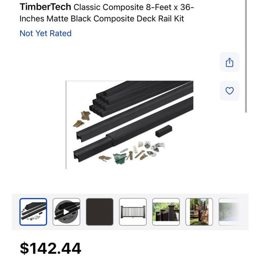 TimberTech Composite 8-ft x 36-in Matte Black Deck Rail Kit