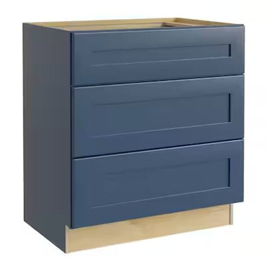 3 Drawer Base Kitchen Cabinet in Newport  Mythic Blue with Soft Close From Home Decorators