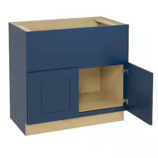 Home Decorators Collection Newport 36 in. W Assembled Plywood Farm Sink Base Cabinet in Mythic Blue