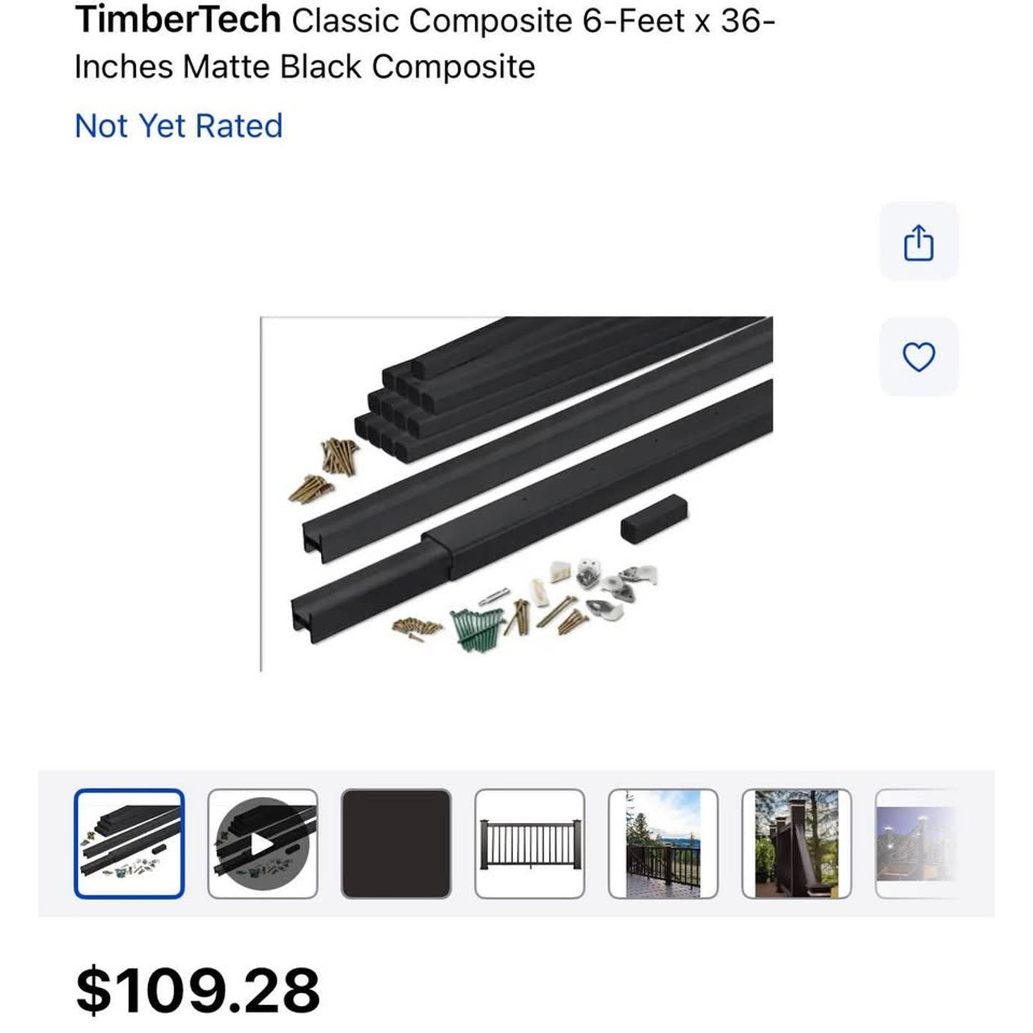 Composite 6-ft x 36-in Matte Black Deck Rail Kit!