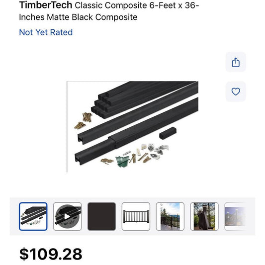 Composite 6-ft x 36-in Matte Black Deck Rail Kit!